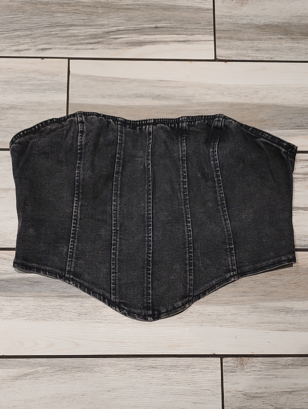 Black Washed Denim Corset Top